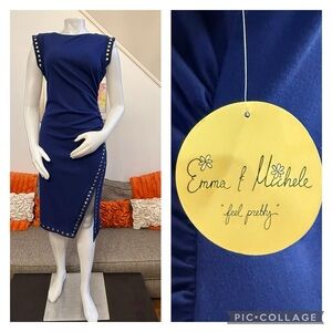 ❣️🆕Emma & Michele Gold Square Stud Detail Blue Dress❣️